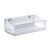 Clear 16” wide Open Bin Tray for Pegboard or Slatwall. Storage Container includes 2 Metal U-Hooks for hanging. Adjustable Slide In Dividers Sold Separately