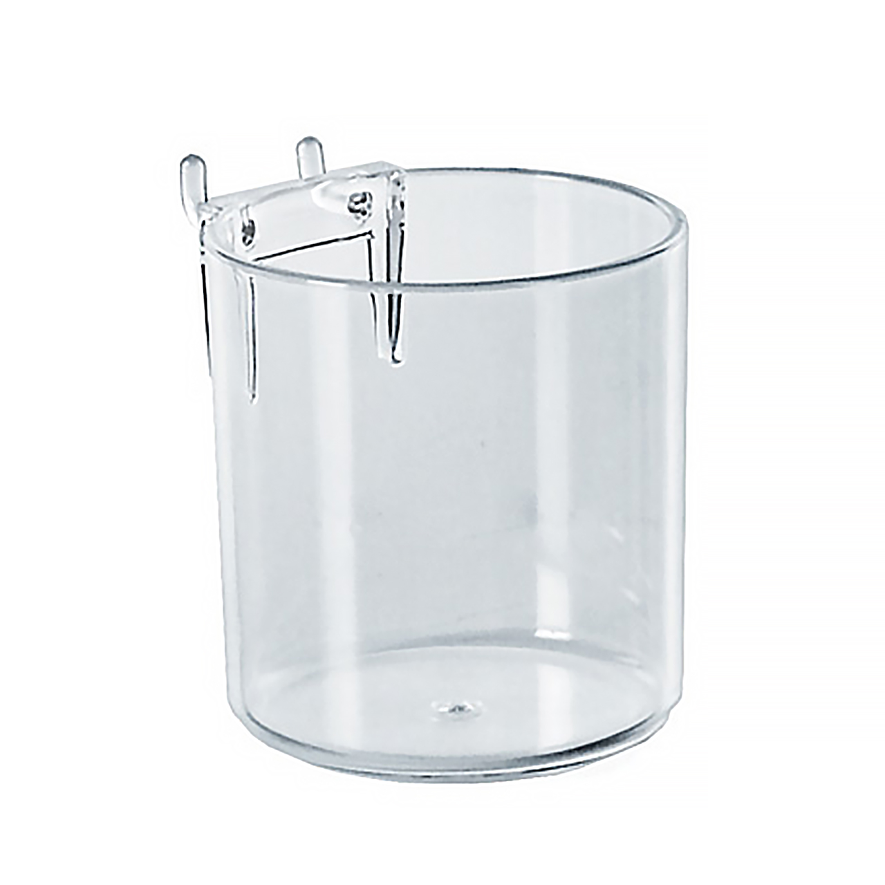 Small Clear Plastic Molded Bucket, Storage Container Bin for Pegboard,  Slatwall, or Counter with 2 Metal U-Hooks, Size: 5.25W x 6.25D x 6.875H,  4-Pack - Azar Displays