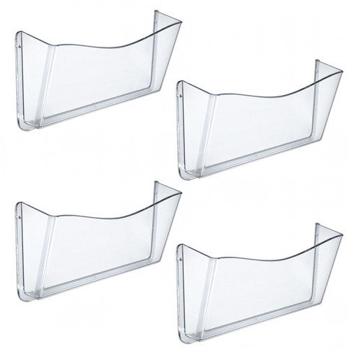 Clear Plastic Wall Mount File Holder with Hanging Hardware, 4-Pack