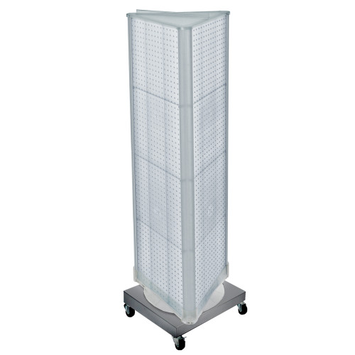 Three-Sided Revolving Pegboard Tower Floor Display on Wheeled