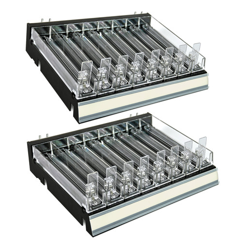 Black 8 Compartment Divider Bin Cosmetic Tray with Pushers - 8