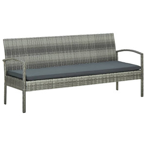 3-Seater Patio Sofa with Cushion Gray Poly Rattan A949-45792 3-Seater Patio Sofa with Cushion Gray Poly Rattan A949-45792