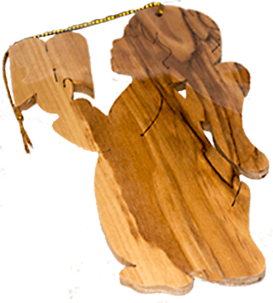 Christmas Tree Ornament Olive Wood Singing Angel with Hymnal