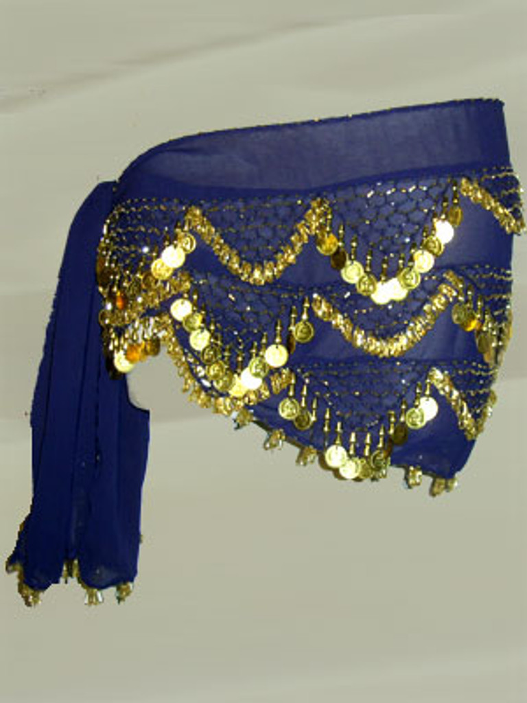 Navy and Gold Belly Dance Hip Scarf