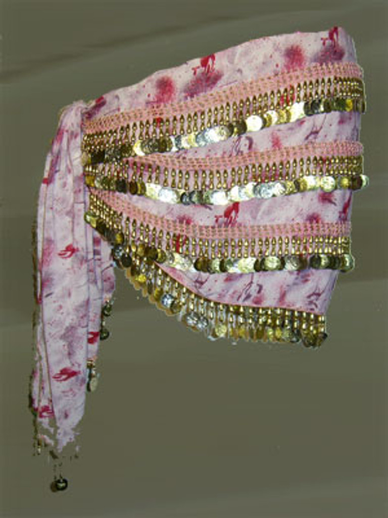 Belly Dance Hip Scarf with Subtle Print in Pink &  Rose