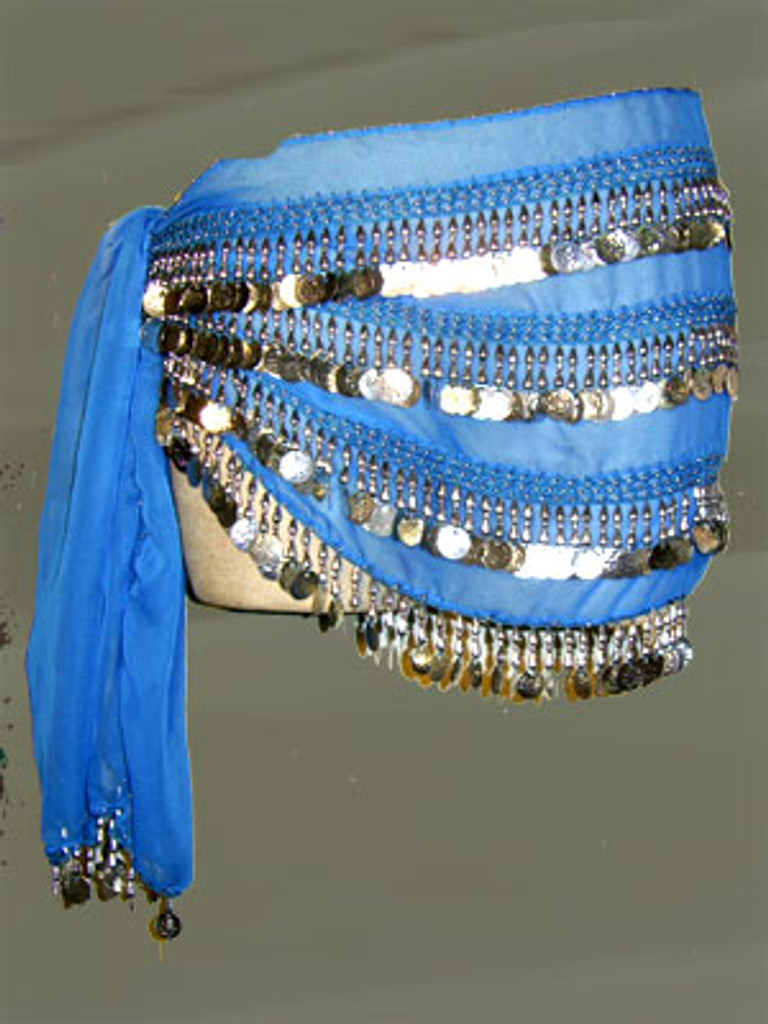 Belly Dance Hip Scarf with 4 Rows of Dangling Coins