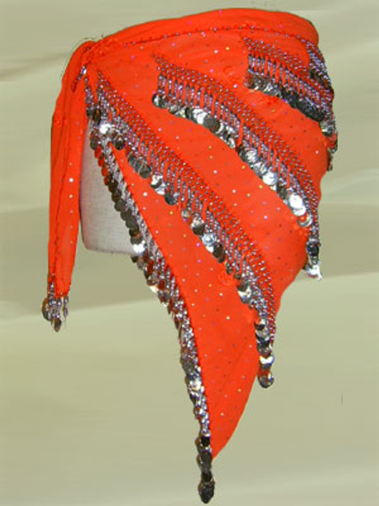 Tangerine and Silver Belly Dance Hip Scarf