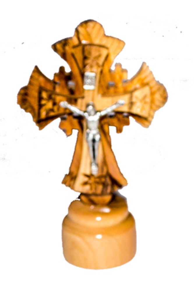 Crucifix on Handmade Olive Wood Stand from the Holy Land, 6"