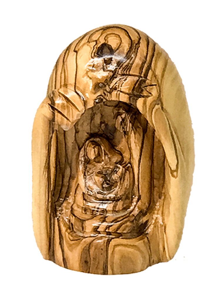 Christmas Nativity Carved from single piece of Olive Wood with a cave-like appearance