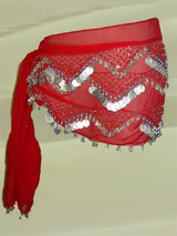 Belly Dance Hip Scarf with Glass Beads & Coins