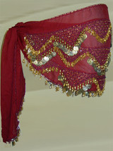 Wine Red and Gold Belly Dance Hip Scarf