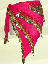 Deep Rose and Gold Belly Dance Hip Scarf