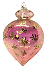 Christmas Tree Ornament, Almost-A-Heart glass bauble in deep pink with gold snowflakes