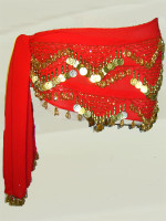 Bright Red and Gold Belly Dance Hip Scarf