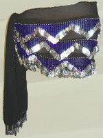 Belly Dance Hip Scarf with Blue Beads and Silver Coins