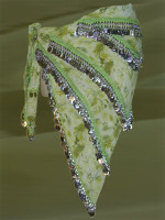 Green Print Belly Dance Hip Scarf with Silver