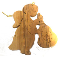 Olive Wood Angel with Lute Ornament Made in Bethlehem 