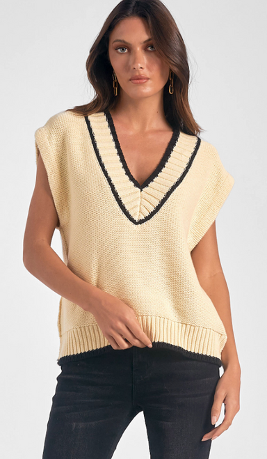 Cream V Neck Sweater SW11063 Cream V Neck Sweater SW11063