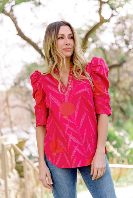 Natalie Blouse in Hot Pink Polished Pom