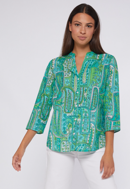 Juliet Cotton Shirt - Green Paisley 