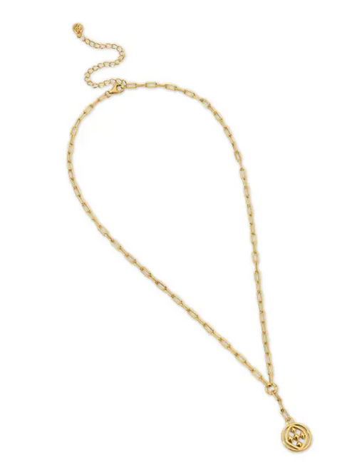 Medallion Paperclip Lariat - Gold Vermeil 