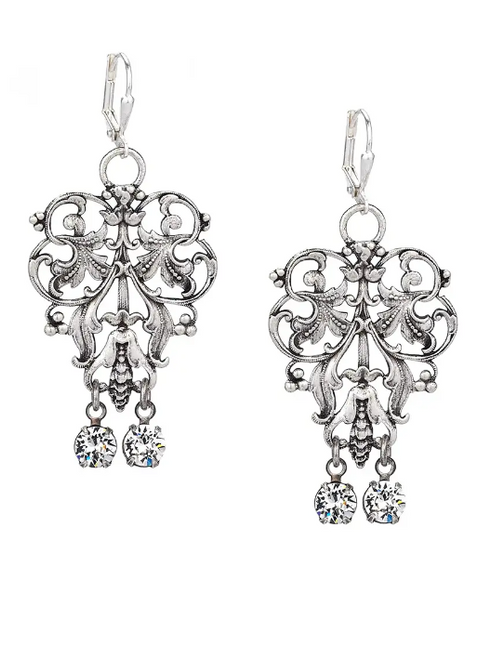 French Filigree Earrings with Austrian Crystal Dangles 