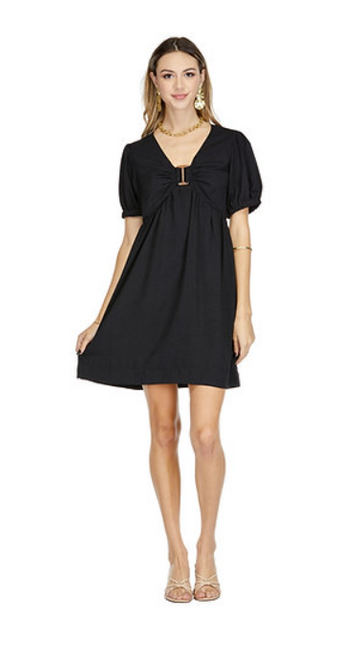 V-Neck Ring Dress - Black