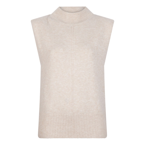 Sleeveless Sweater with Shoulder Pads - Light Sand