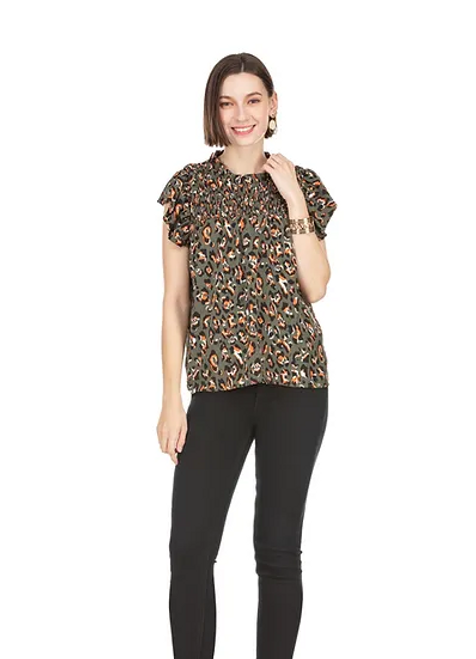 Smocked Top-Leopard