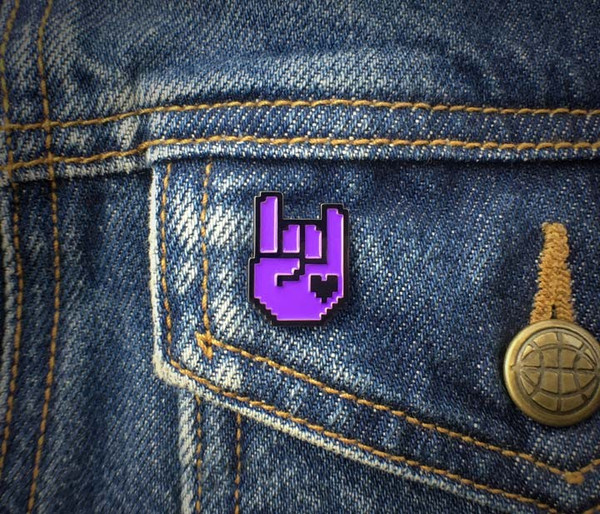 8-Bit Rock Pin - Black & Purple