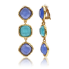 Triple Bezel Gems Clip On Drop Earrings