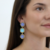Triple Bezel Gems Clip On Drop Earrings