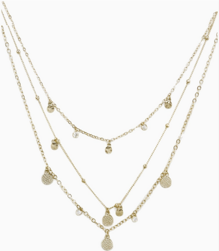 Crystal Detailed Triple Layer Gold Plated  Necklace