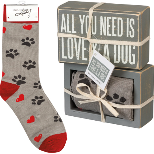 Love and A Dog Box Sign and Sock Set