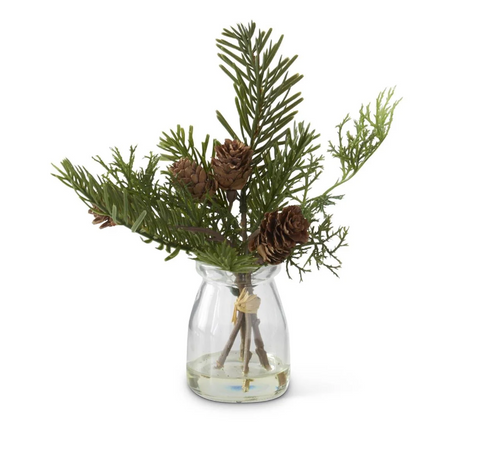 Pine Spring with Pinecone in Glass Vase