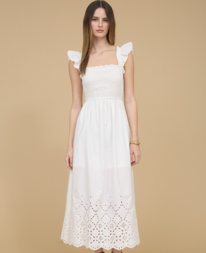 Flutter Sleeve & Eyelet Detail Dress