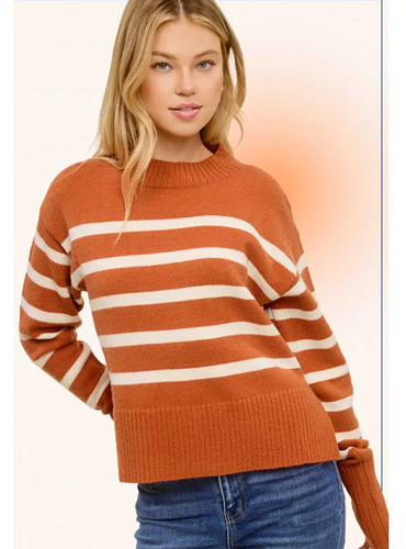 Striped Mock Neck Loose Sweater