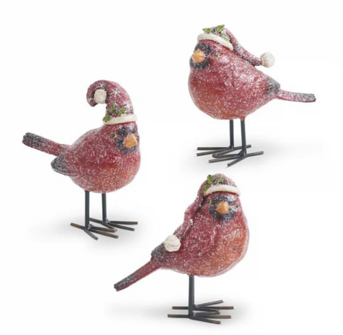 Glittered Resin Cardinals with Christmas Hat
