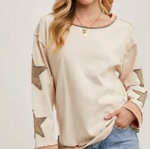 Oversized Washed Knit Star Pullover