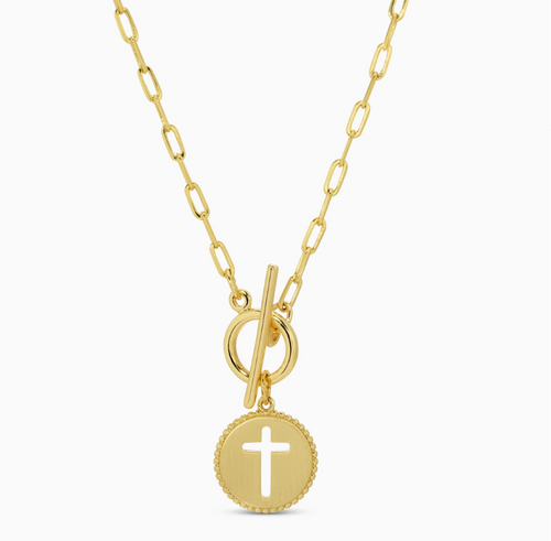 Cross Paperclip Toggle Necklace