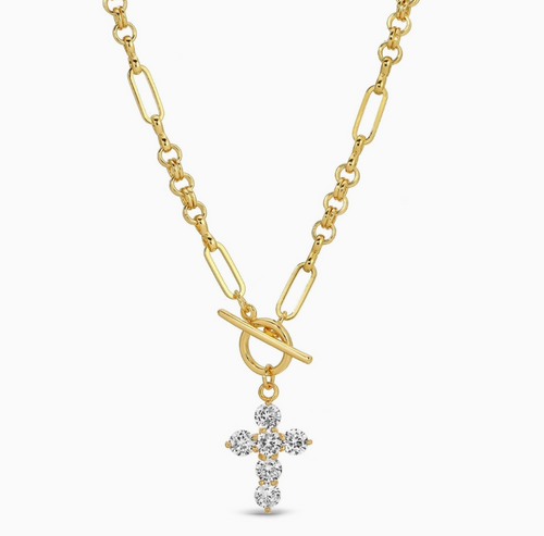 Cz Cross Toggle Necklace
