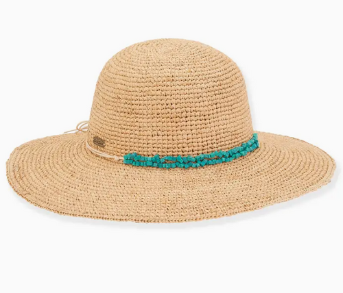 Beaded Raffia Floppy Hat