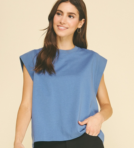 Crew Neck Cap Sleeve Top
