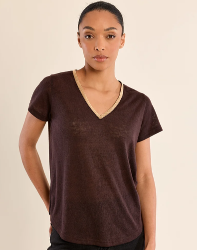 Iridescent Short Sleeve V-Neck Top