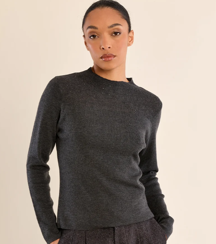 Rhinestone Collar Long Sleeve Top