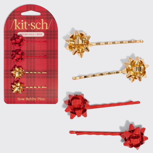 Metal Gift Bow Bobby Pins 4pc Set