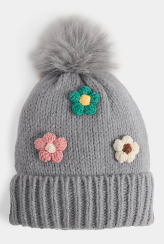 Flower Embellished Knit Beanie