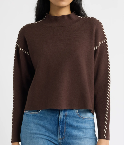 Whipstitched Mock Neck Sweater
