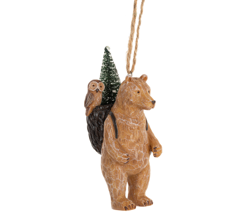 Faux Bear w/Owl in Basket Ornament