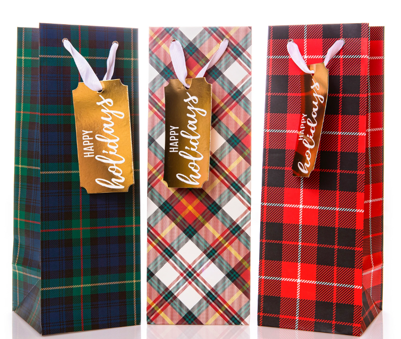 Plaid Holiday Wine Gift Bags
